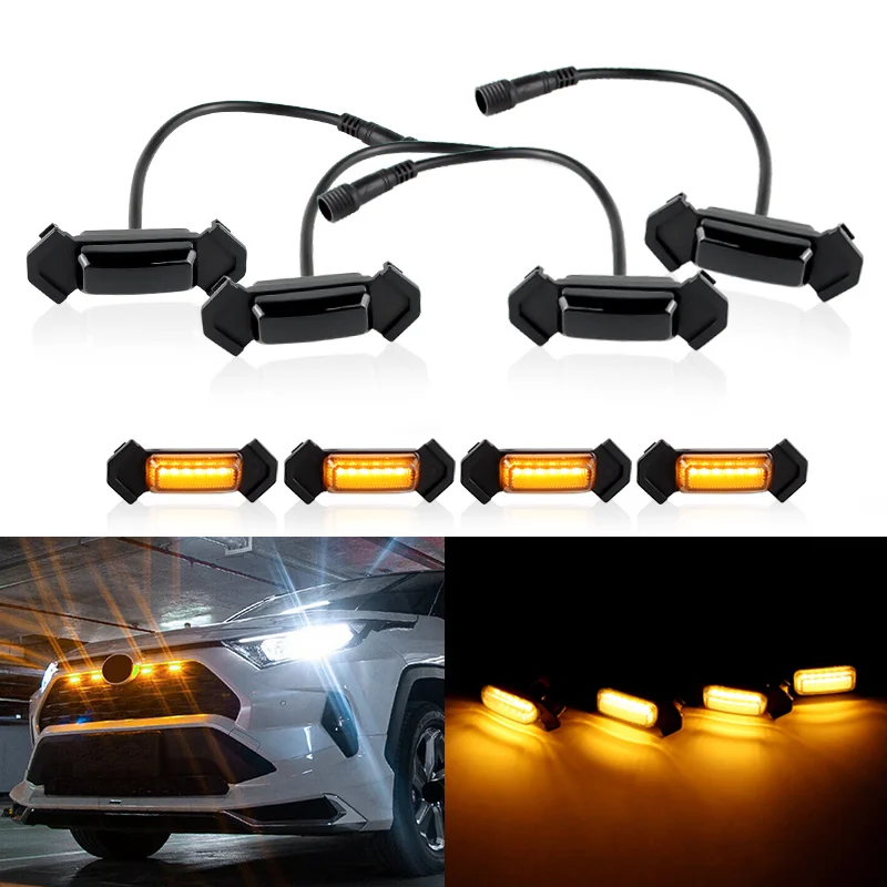 

4pcs For Toyota RAV4 2019-2021 Front Grille LED Light Raptor Style Grill Cover Kit Grille Mesh Lights Raptor Grille Lampshade