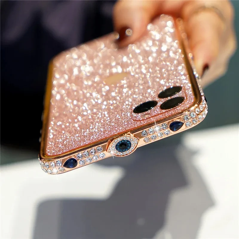 

Bling Rhinestone Glitter Crystal Dimond Bumper Case For Iphone 15 14 13 12 11Pro Xs Max Case Metal Brilliant mobile phone Cover