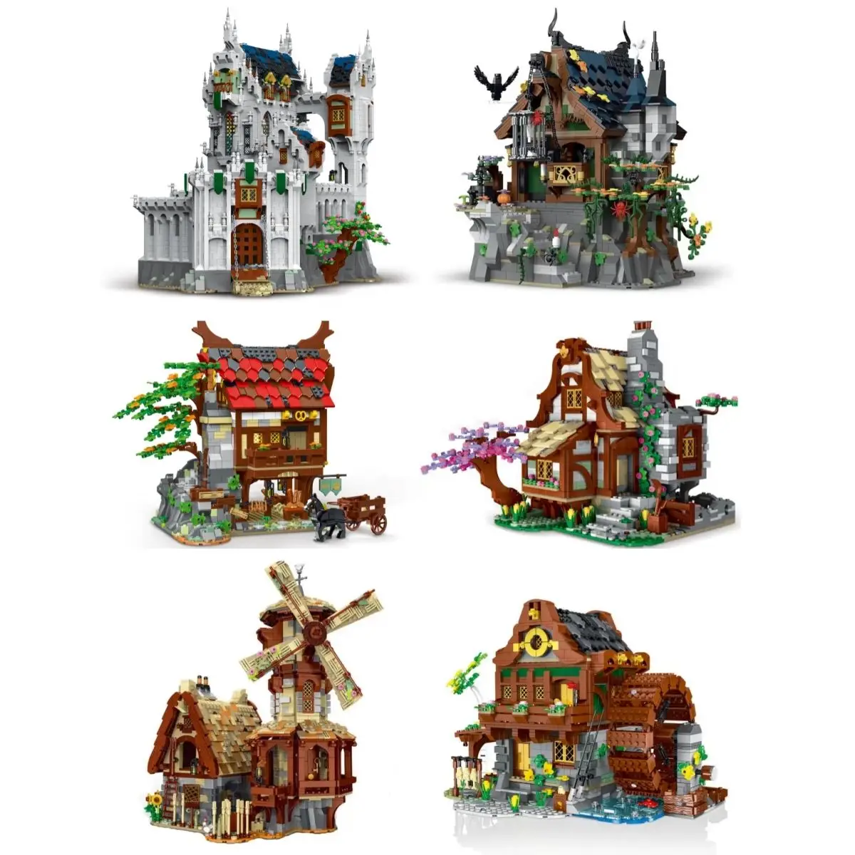 

MORK 033004-033011 middle ages street view church castle creative Decoration Building Block Plastic Toy gift for kids girls