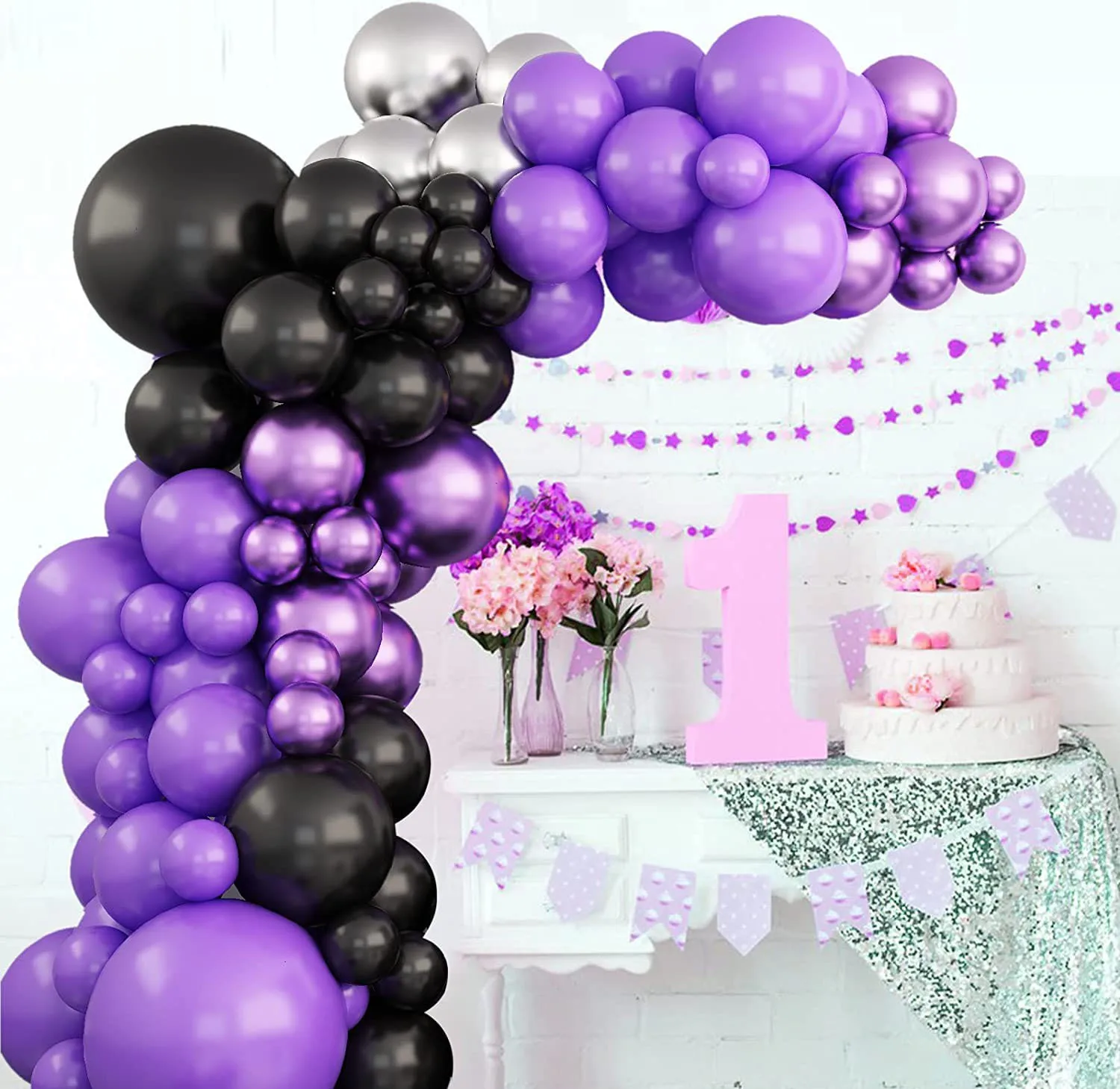 Ballons en Latex en arc, 112 pièces, en métal, violet, noir, argent, Kit de  guirlande, pour mariage, anniversaire, fête prénatale, décoration DIY -  AliExpress