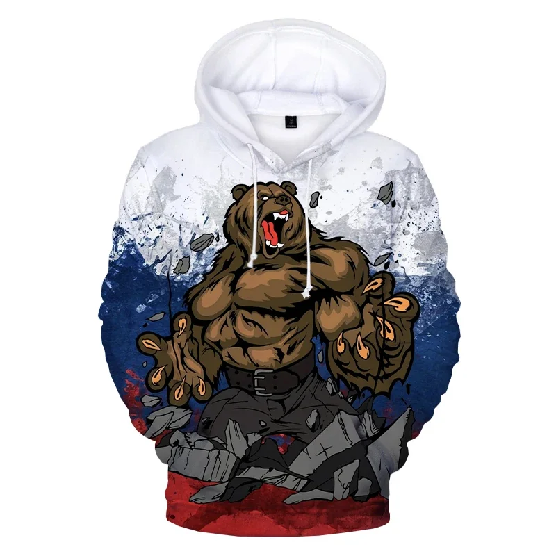 

NEW Russia Bear Hoodie Men Women Fashion Casual 3D Printed Hooded Sweatshirts Russian Flag Pullovers Boys Girls Streetwear Coat