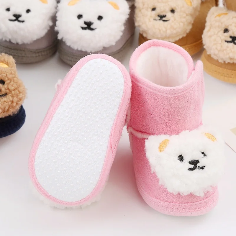 Baywell Cute Cartoon Animal Newborn Baby Boots Winter Plush Snow Booties for Boy Girl Soft Soled Comfortable Warming Shoes baby shoes baby boots winter snow boots