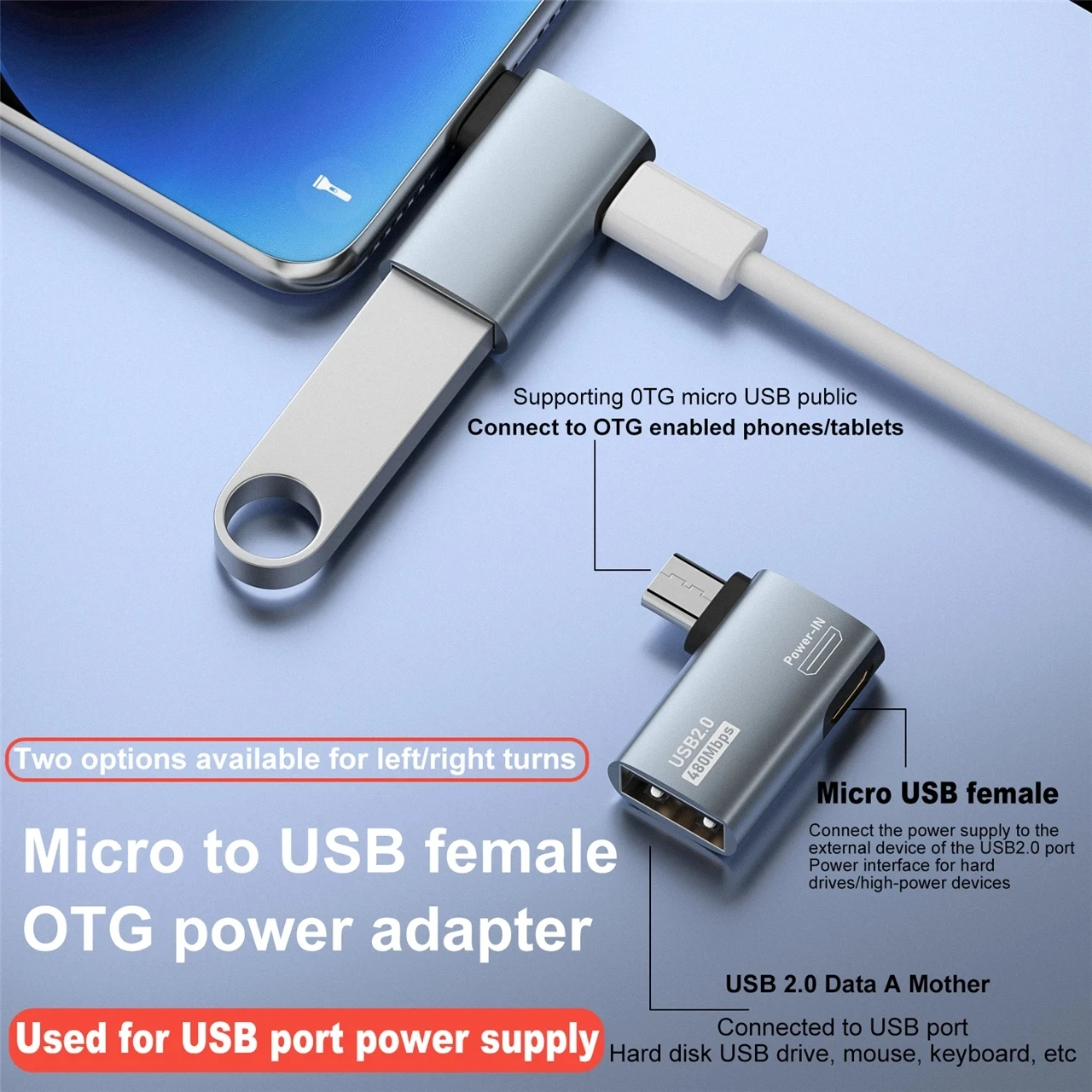 OTG Cable Adapter 4K 90Degree Left Angle Powered Micro USB 2.0 To USB OTG micro Adapter For TV Tablet Fire TV Stick One drag two otg cable adapter