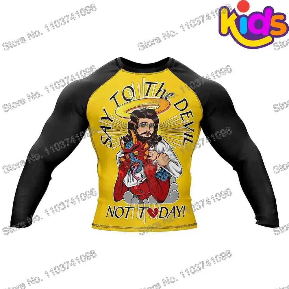 Kids Christ Choke Diving T-Shirt Tight Long Sleeve Boys Rash Guard BJJ MMA Swimwear Surf Clothing Beach Floatsuit Girls Tops