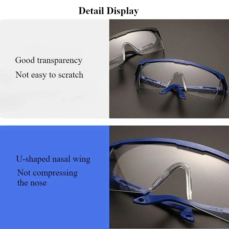 Lunettes de sécurité chimique anti-poussière et anti-éclaboussures portées par un mannequin, vue de trois-quarts.