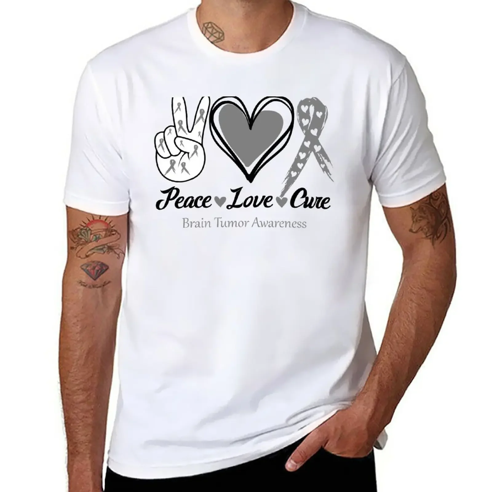 

Peace Love Cure Brain Tumor Awareness T-Shirt blanks animal prinfor boys fitted t shirts for men