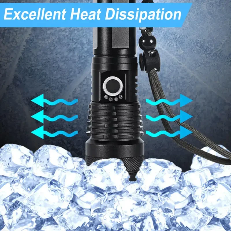 충전식 USB 토치 라이트, 강력한 전술 플래시 라이트, 줌 사냥 랜턴, 방수 핸드 램프, 실제 Xhp90 LED 손전등