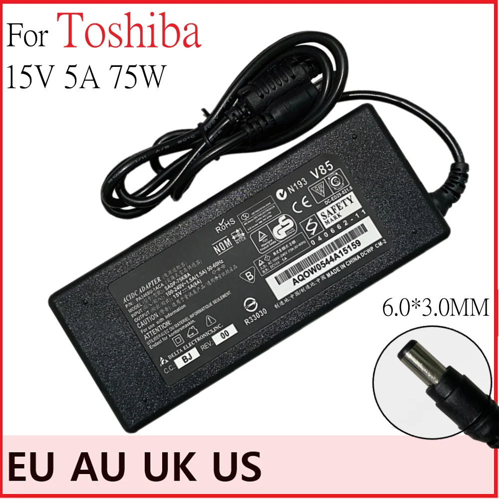 

15V 5A 75W Ac Power Supply Adapter Battery Charger for Toshiba Portege R502 R505 R600 R501 Tecra A11 M11 S11