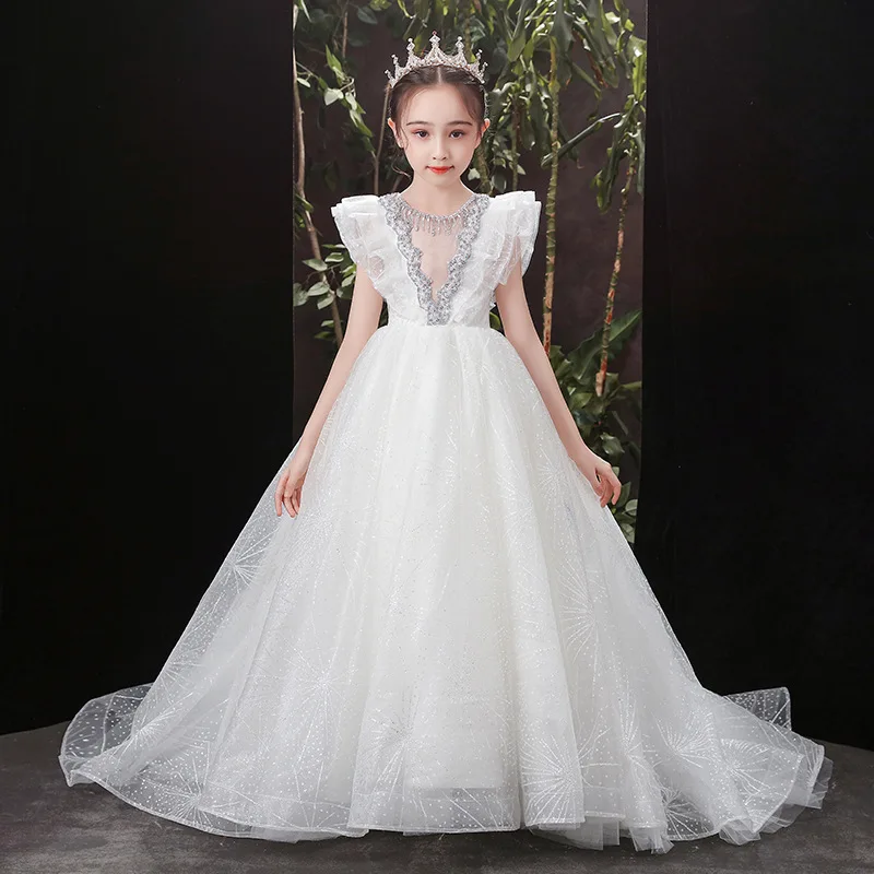 

Girl Wedding Sequin Dress Children Evening Party Dresses First Communion Ball Gown Kids Baptism Pageant Vestidos فستان