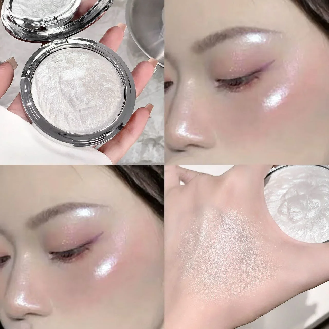 Shimmer Diamond Pink Highlighter 3 Colors Palette Brighten Contour Radiant Skin Natural Long-lasting For Festival & Daily Makeup