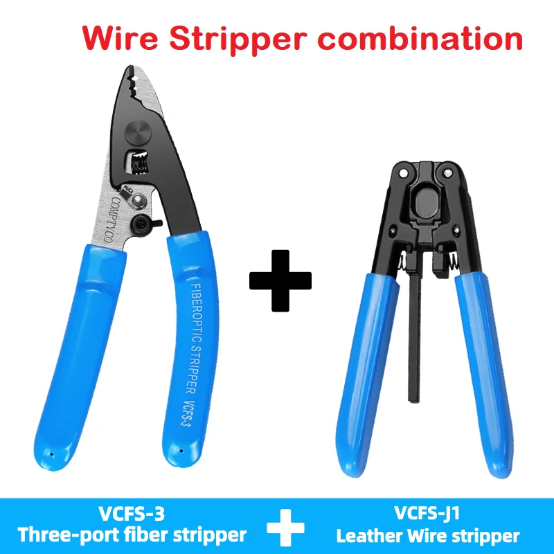 

FTTH Fiber Stripper Tools Wire Stripper combination Three/Two-port Fiber Stripper and VCFS-J1 Leather Wire Stripper