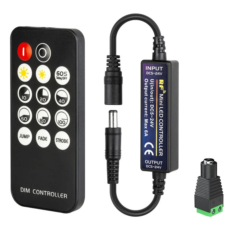 Mini LED Dimmer DC5-24V 6A Wireless RF Controller Switch 14 Key Remote Control Single Color LED Strip Light Led Dimmer Switch Led Strip Controller Smart Dimmer Switch Led Strip Switch Led Dimmer Controller