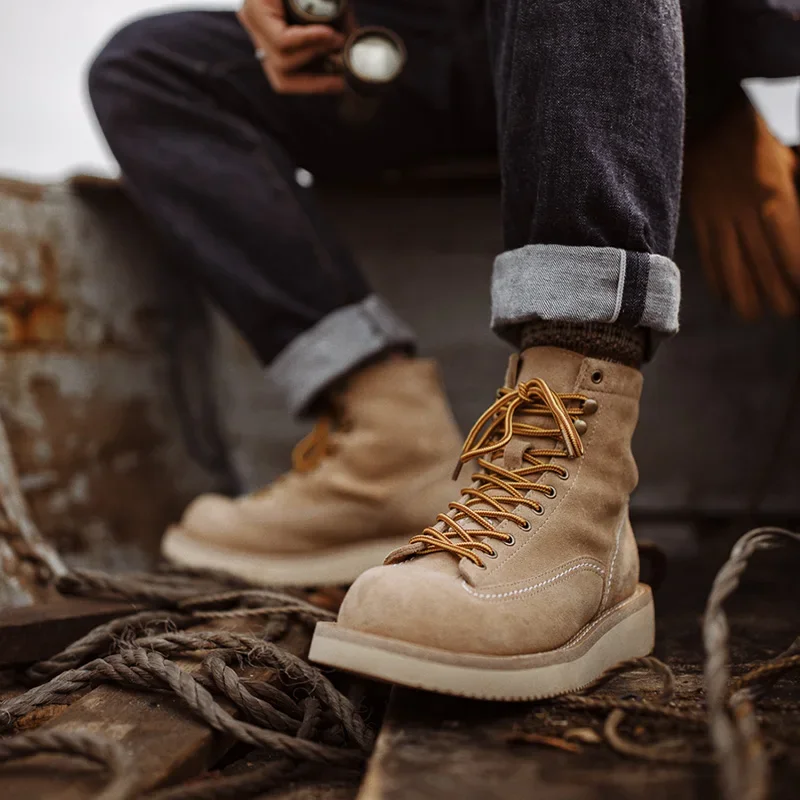 Maden 2023 Winter New Ankle Boots Men's Vintage Suede Leather Desert Boots Casual Warm Safety Shoes Outdoor Hiking Combat Shoes