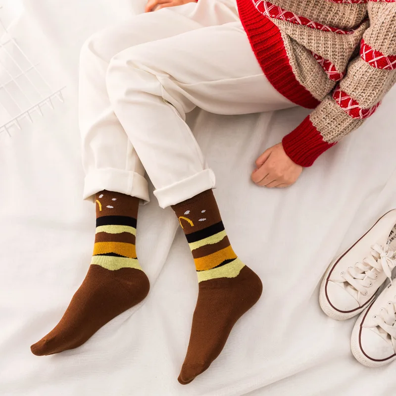 Women Socks Funny Cute Cartoon Fruits Banana Avocado Lemon Egg Cookie Donuts Food Happy Japanese Harajuku skateboard Socks