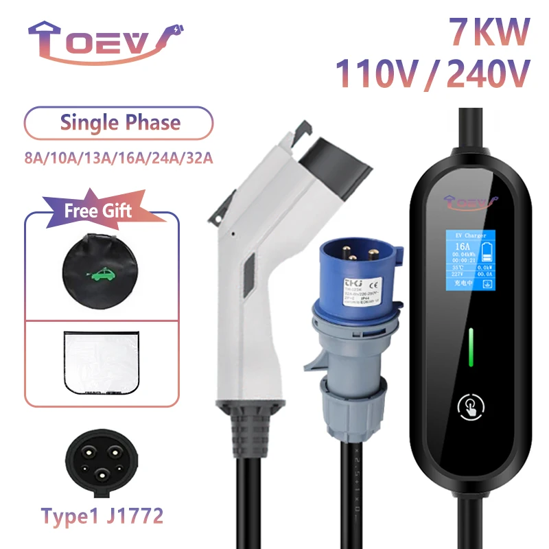 

Portable EV Charger Type 1 32A 7Kw Electric Car Charger SAE J1772 Charging Cable Type1 Wallbox EVSE for Electric Vehicle