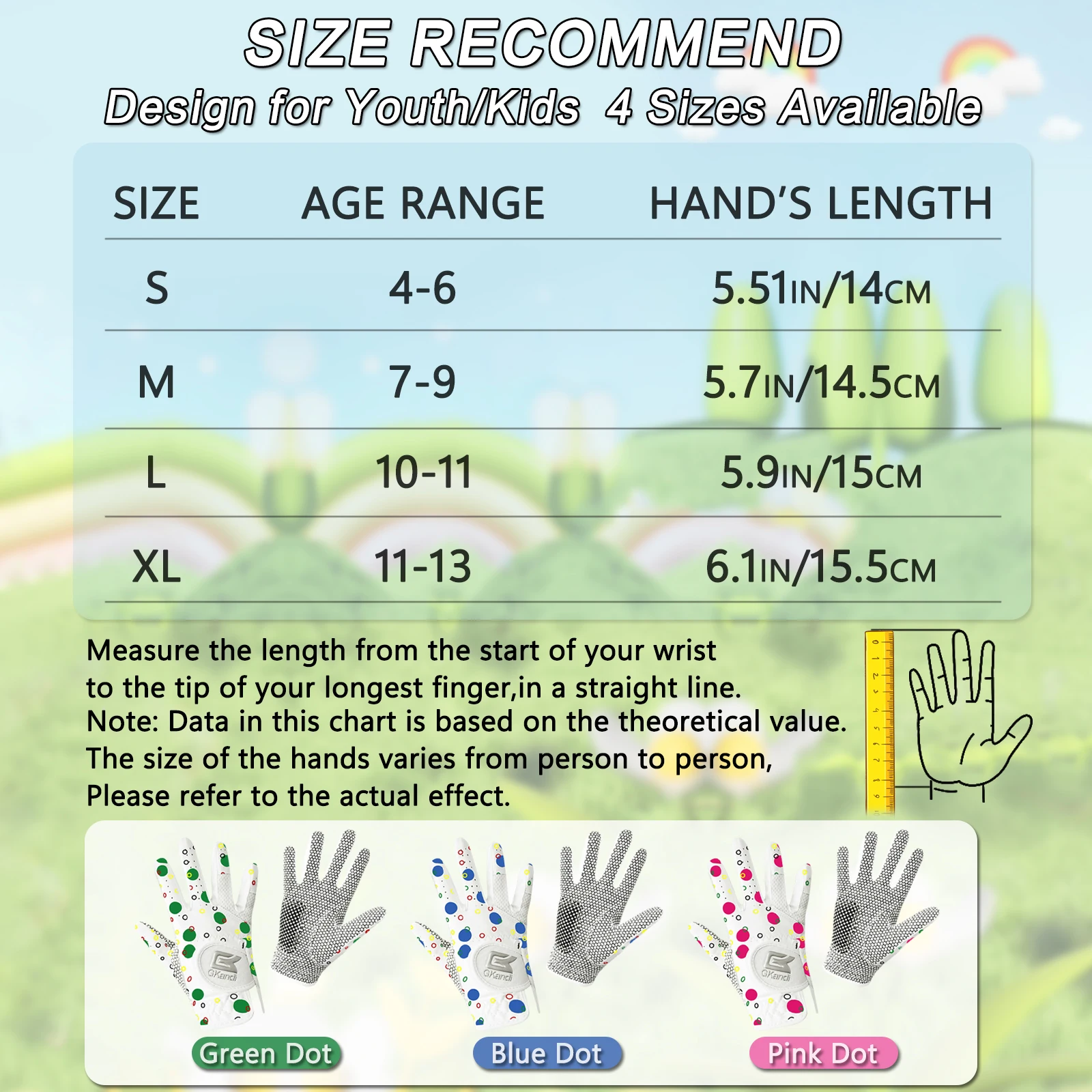 Golf Gloves for Kids Junior Youth Toddler Boys Girls, Left Right Handed S M Large XL Size, Durable Quick Dry 5