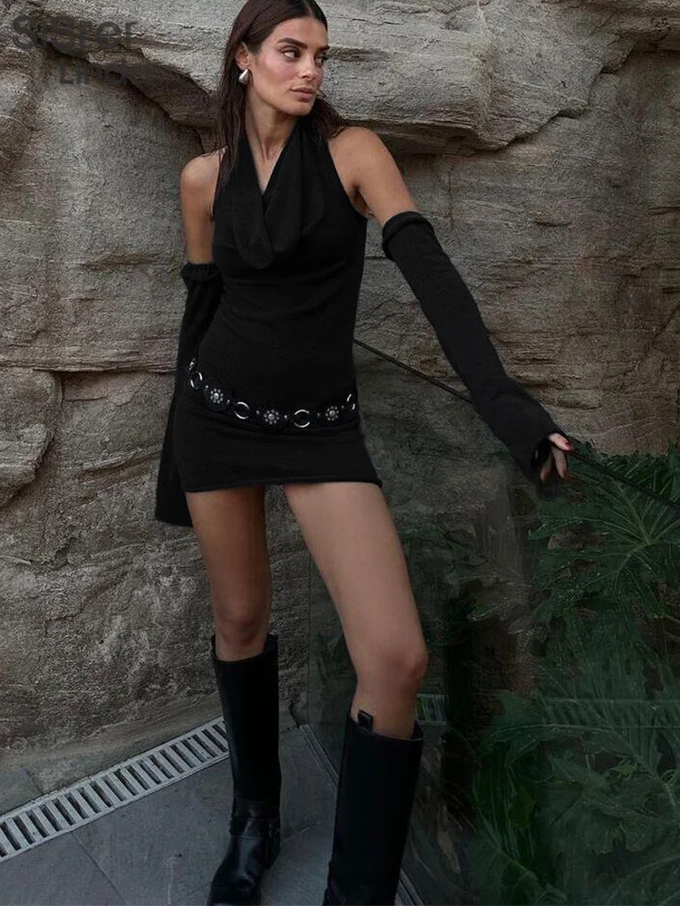 

Оригинальный дизайн 0f две длинные фотообои с сексуальным платьем популярная в весну 2024 Очаровательная черная женская короткая юбка