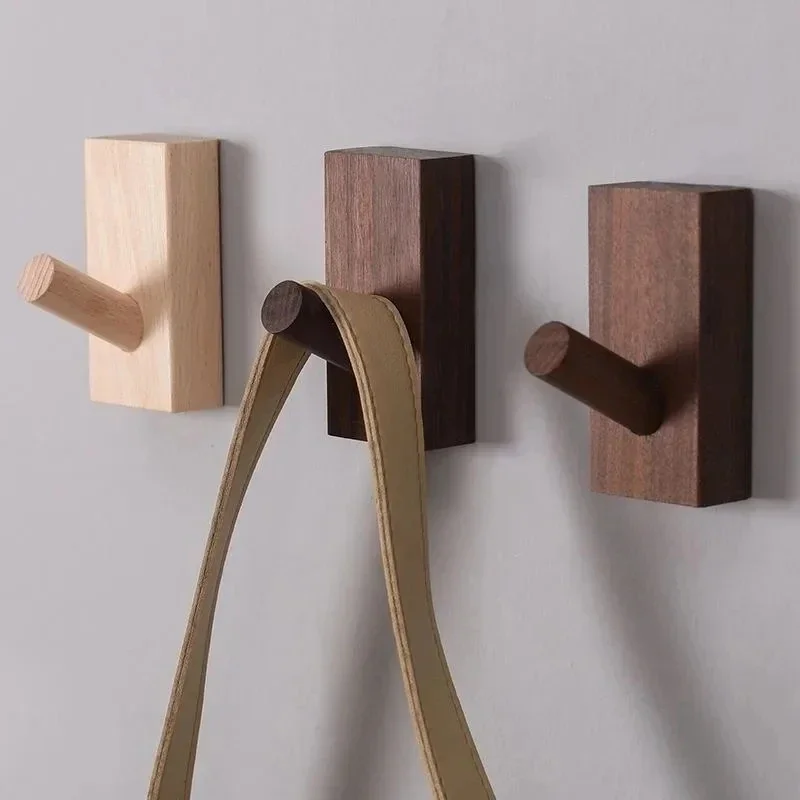 Beech Wood No Punching Black Walnut Hook Entrance Wall Hanging Clothes Clothing Store Single Adhesive Hook 5