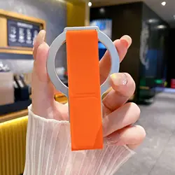 Premium Magnetic Alloy Phone Holder - Portable Desktop Stand with Wrist Strap (Orange)