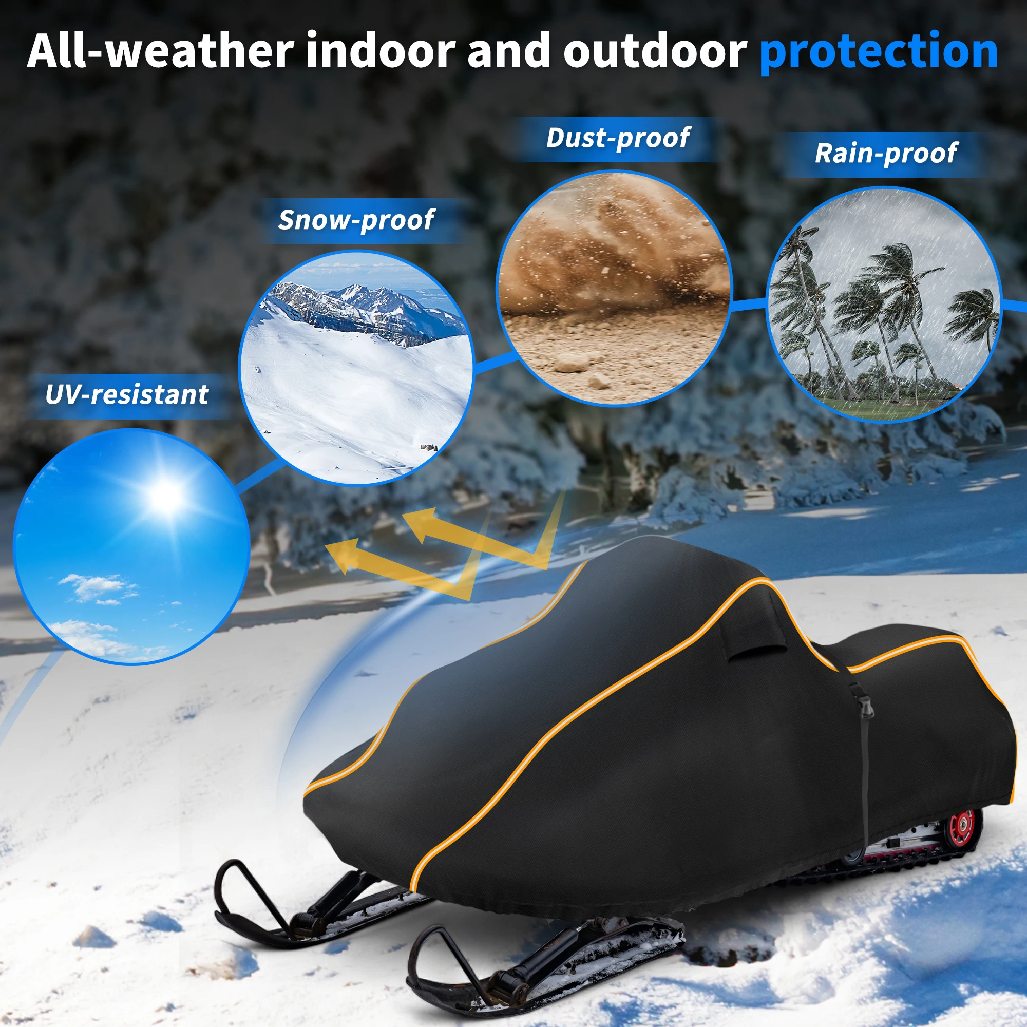 Motoforti 106"-115"/116"-130"/131"-145" wasserdichte Schneemobil-Abdeckung aus 420D Oxford-Gewebe für Ski-Doo Arctic Cat Yamaha – Detail 7
