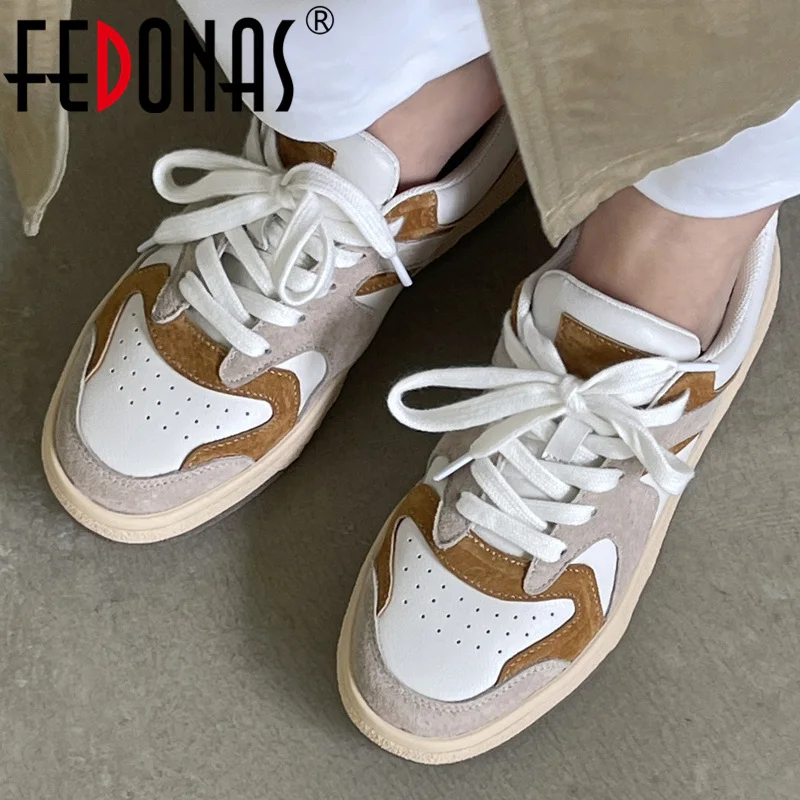 

FEDONAS Four Season Women Sneakers Mixed Colors Genuine Leather Outdoor Flats Shoes Lace-Up Comfortable Casual Shoes Woman New