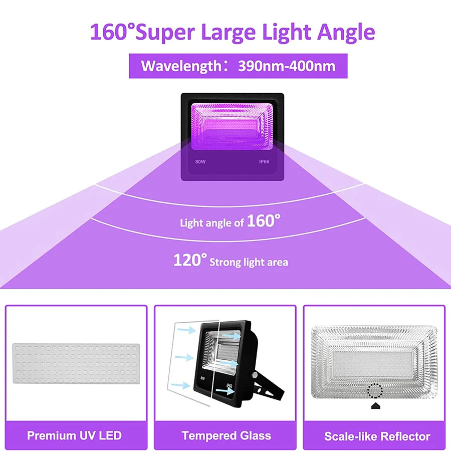 UV Black Lights for Glow Party 60W 100W LED Black Light Outdoor