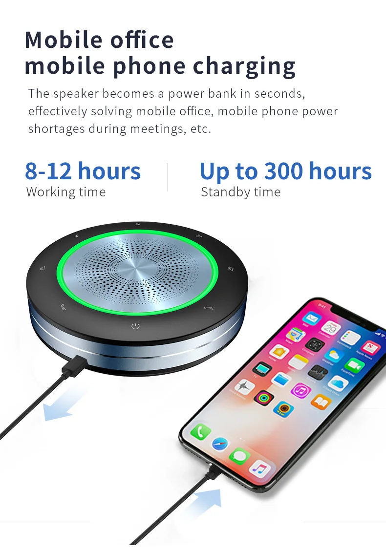 Microphone Wireless Video Conference Omnidirectional Bluetooth USB 360&deg; 8m Pickup Power Bank Speaker Stylish for Large Meeting