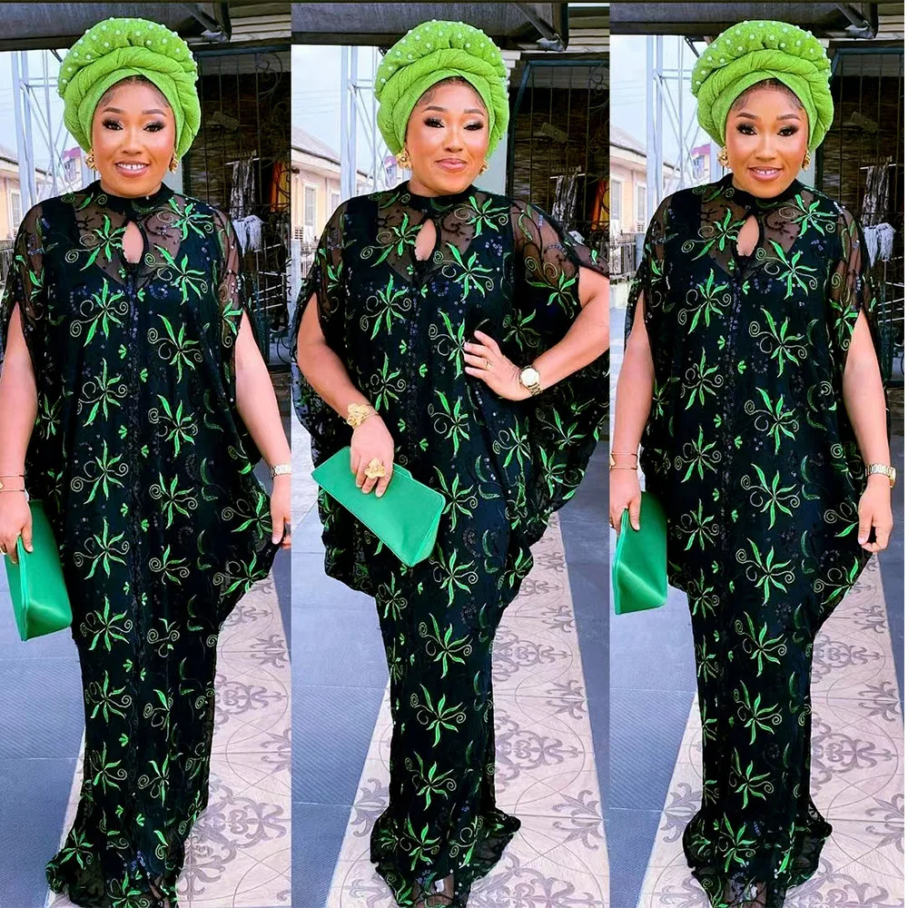

African Women's Chiffon Lace Long Dress Robe New Summer Dress Evening Temperament Slip Dress Africa Partydress Women Clothing