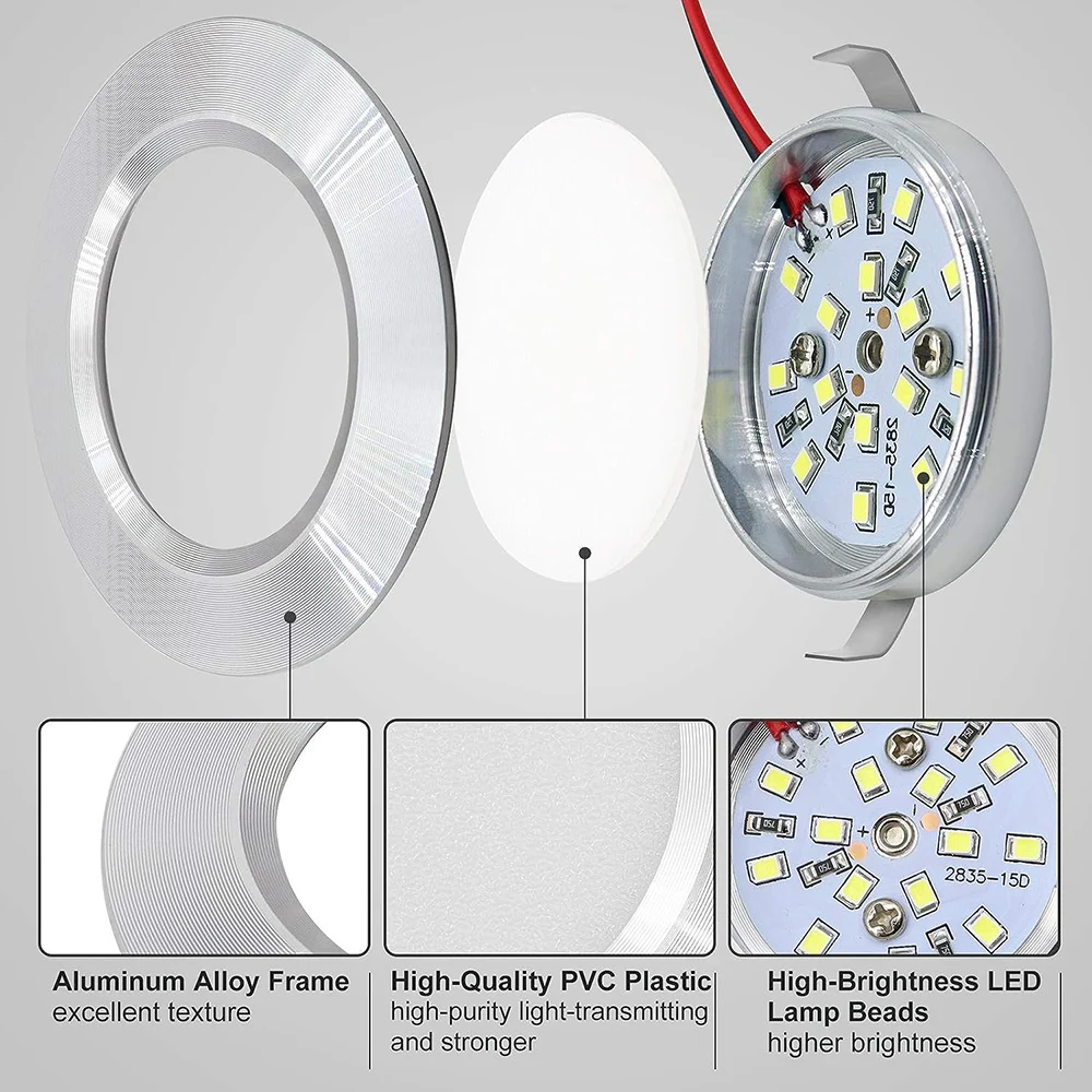 Dream Lighting Lot de 2 plafonniers encastrés à LED 12 V pour intérieur de camping-car, caravane, bateau, cabine, armoire - Blanc froid