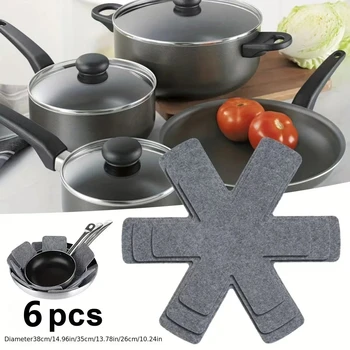 3/6Pcs Pot Pan Felt Protectors Divider Pads Heat Resistant Prevent Scratching Separate Mat Surfaces For Cookware Kitchen Tool