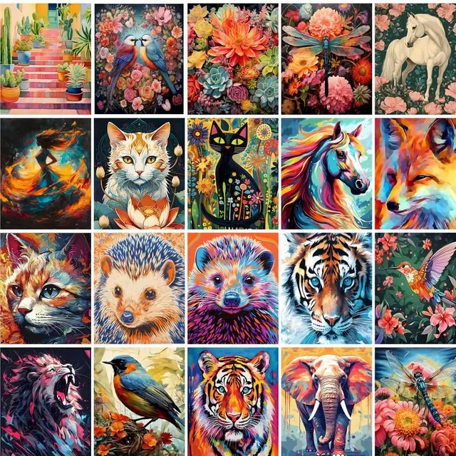 Gatyztoire peinture par numéros animaux colorés adulte Kit à l'huile bricolage peinture acrylique Canva œuvre Canva Art cadeau décoration de la maison 1