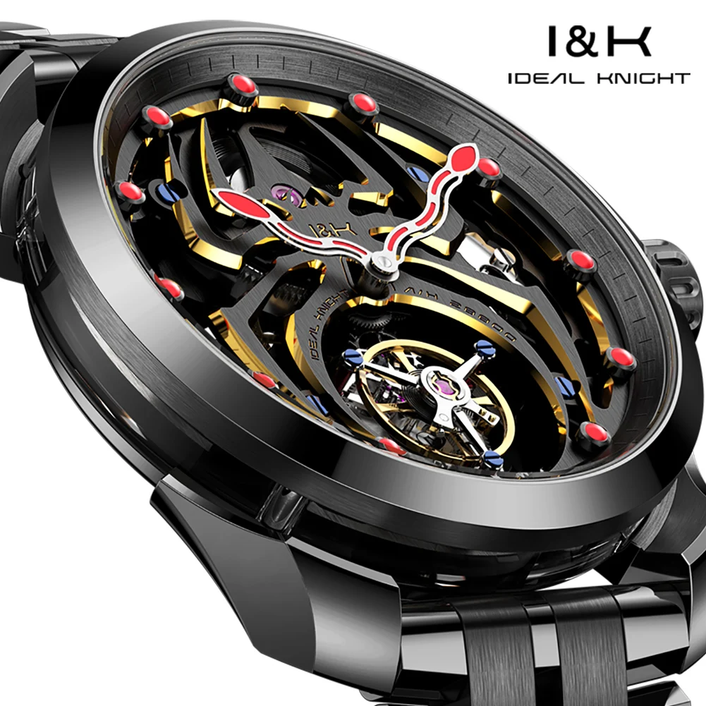IDEAL KNIGHT 6802 Tourbillon Watch For Men Transparent Skeleton Mechanical Wristwatch Man Luxury Top Brand Limited Edition Watch