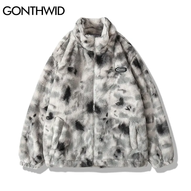 Men Jacket Hip Hop Fleece Jacket Tie Dye Heart Jackets Coats