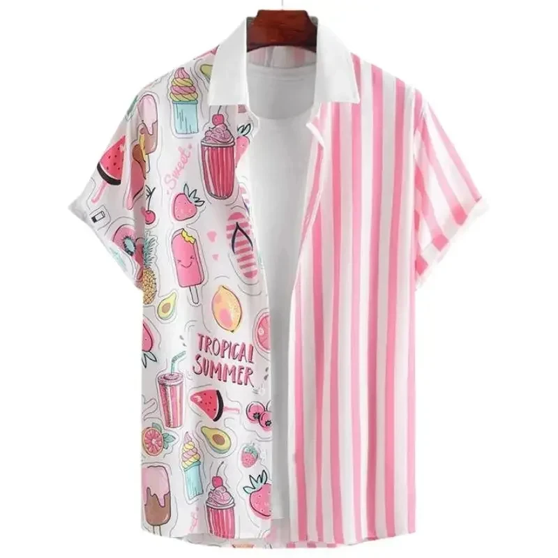 thumbnail image 1 of Camisas de helado divertidas con estampado 3D para hombre, camisas de playa de talla grande de manga corta de verano, blusas hawaianas con solapa para vacaciones, ropa para hombre, 1 of 5