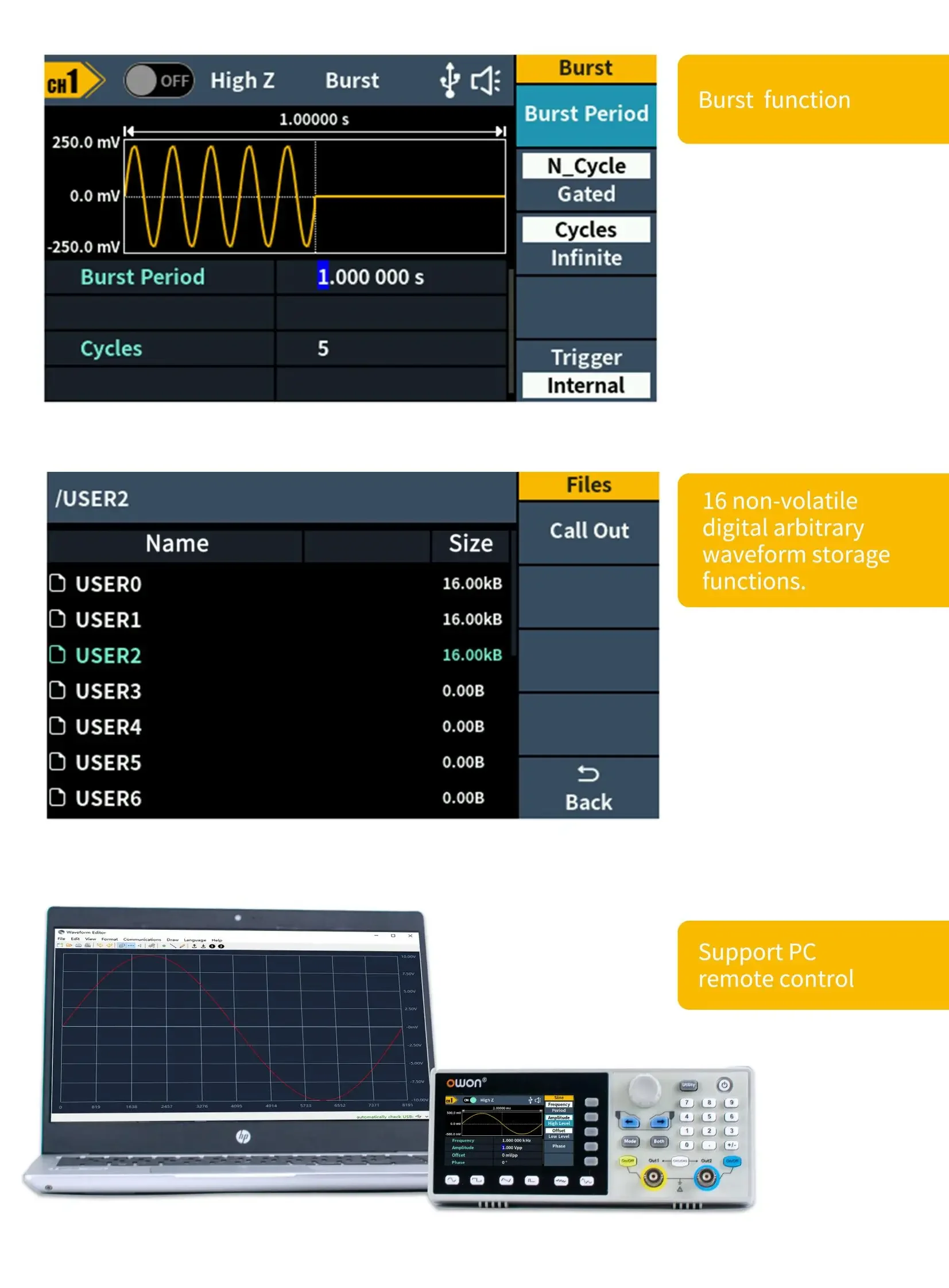 DGE2035/DGE2070 Dual Channel Digital Oscilloscope, Waveform Generator 300MSa/S S