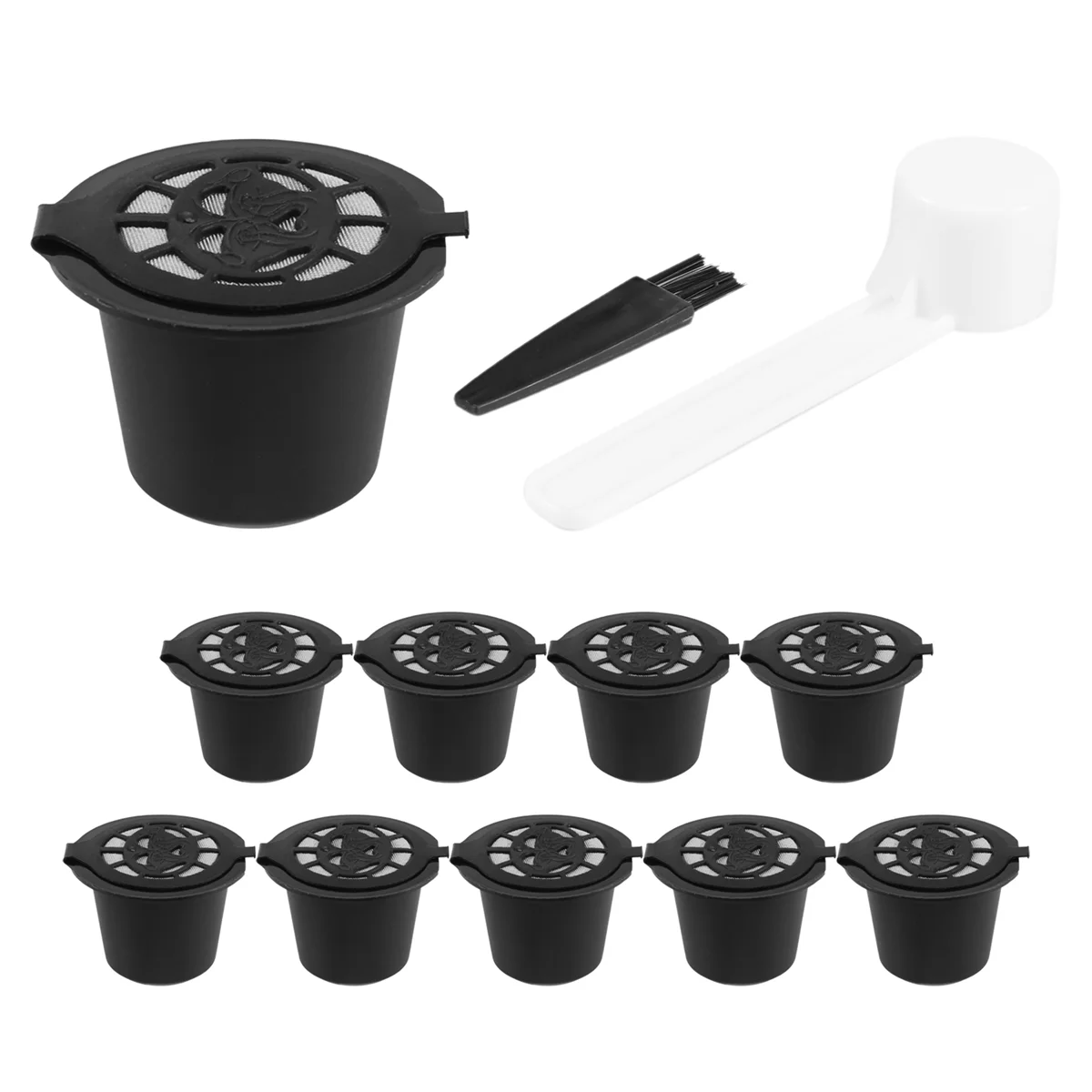 10 Pcs Reusable Refillable Coffee Capsule Filters for Nespresso with Spoon Brush Kitchen Accessories Coffee Filter Black HOT