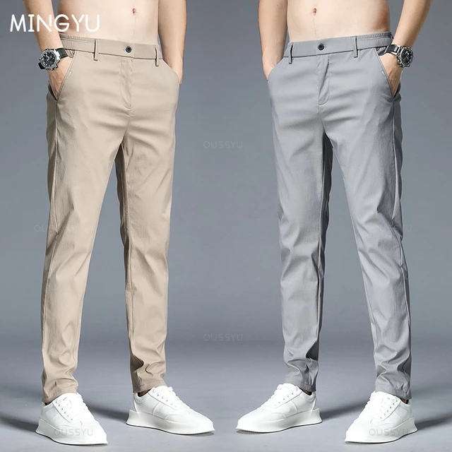 Pantalon D'été Décontracté Pour Hommes, Mince, Ajusté, Taille Élastique, En  Coton, Classique, Style Coréen, Fjmale Ingent, Gris 28-38, Collection 2023  - Calças Casuais - AliExpress