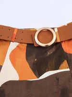 2025 Women Summer MIDI Skirts Vintage Print Poplin Belt Female Elegant Street A-Line Skirt Clothing - Image 3