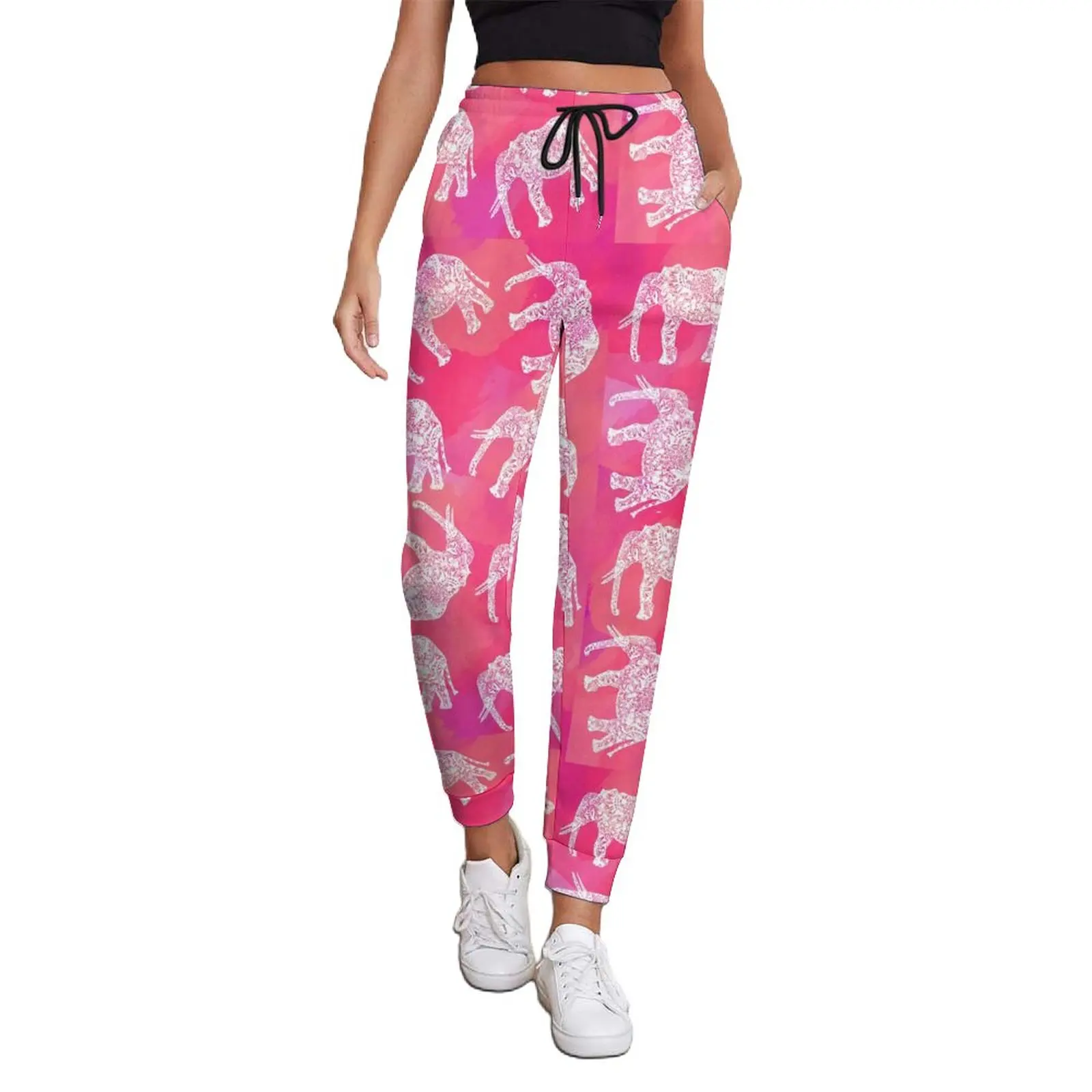 

Tribal Floral Elephant Jogger Pants Women Pink Animal Print Vintage Joggers Autumn Aesthetic Oversized Trousers Birthday Gift