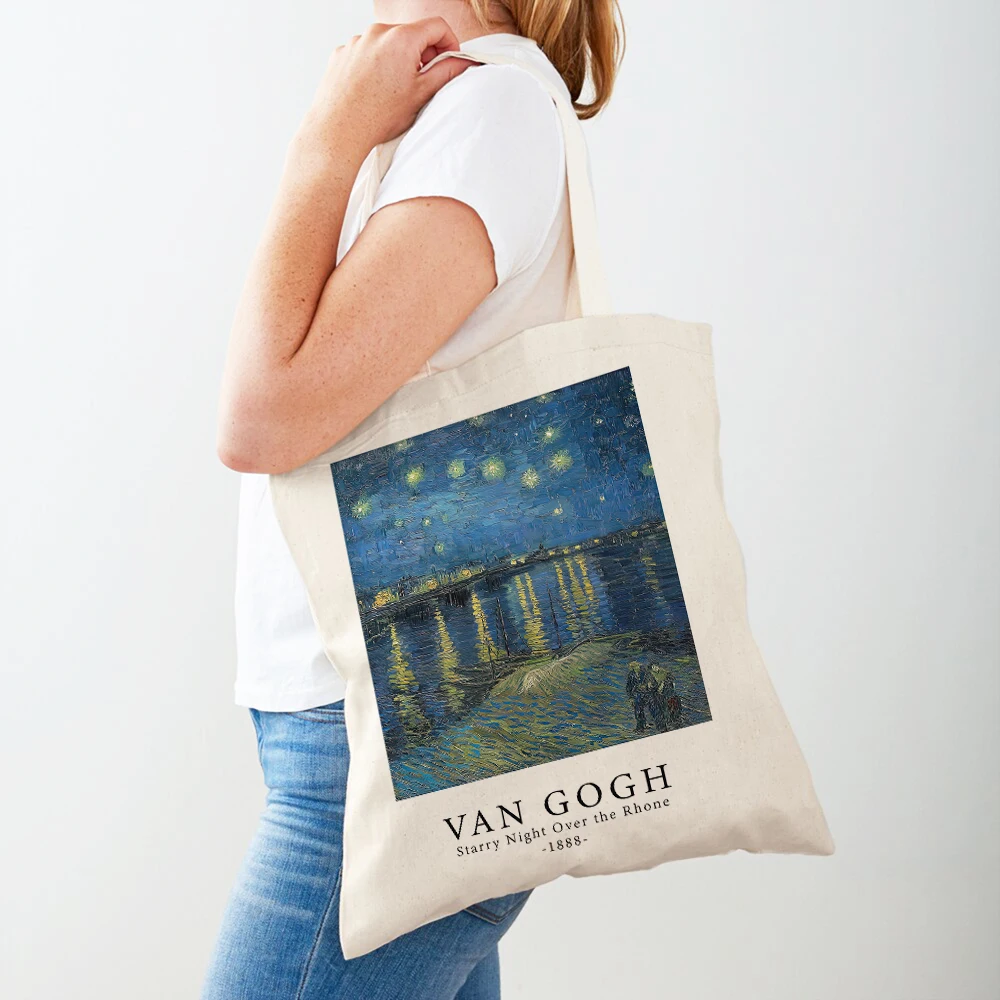 

Vincent Van Gogh Oil Paintings Print Women Shopping Bags Double Sided Eco Casual Canvas Shoulder Handbag Shopper Bag