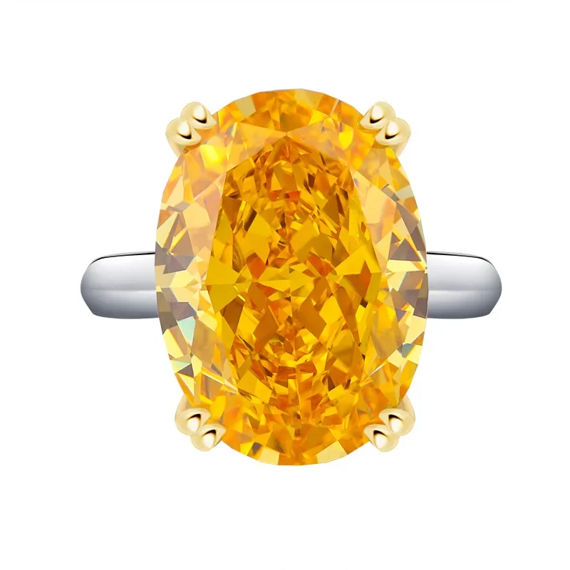 

Spring Qiaoer 925 Sterling Silver Oval 13*18MM Lab Citrine Sapphire Gemstone Sparkling Fine Vintage Women Ring Fine Jewelry