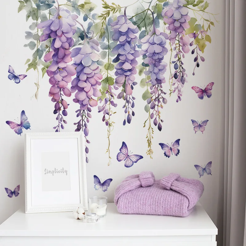 Elegant Purple Floral Butterfly Wall Decals - Self-Adhesive Home Decor Mural Stickers
