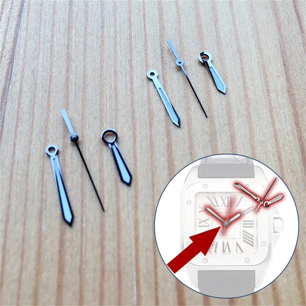 Lancette Luminose Grigio Pistola Per Orologio Cartier Santos 100 Xl 2878 2656 Movimento Cal.049