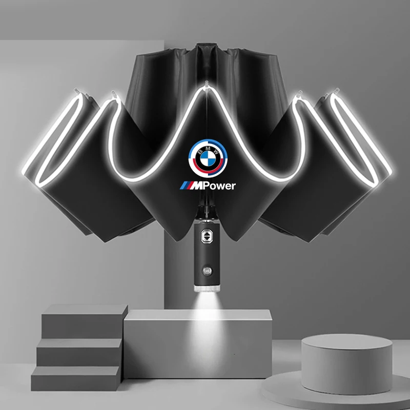 Car Led Light Automatic Folding Windproof Sunshade Umbrella For BMW M Power E39 E46 E60 E70 E90 F10 F20 F30 G20 G30 X1 X3 X5 X7