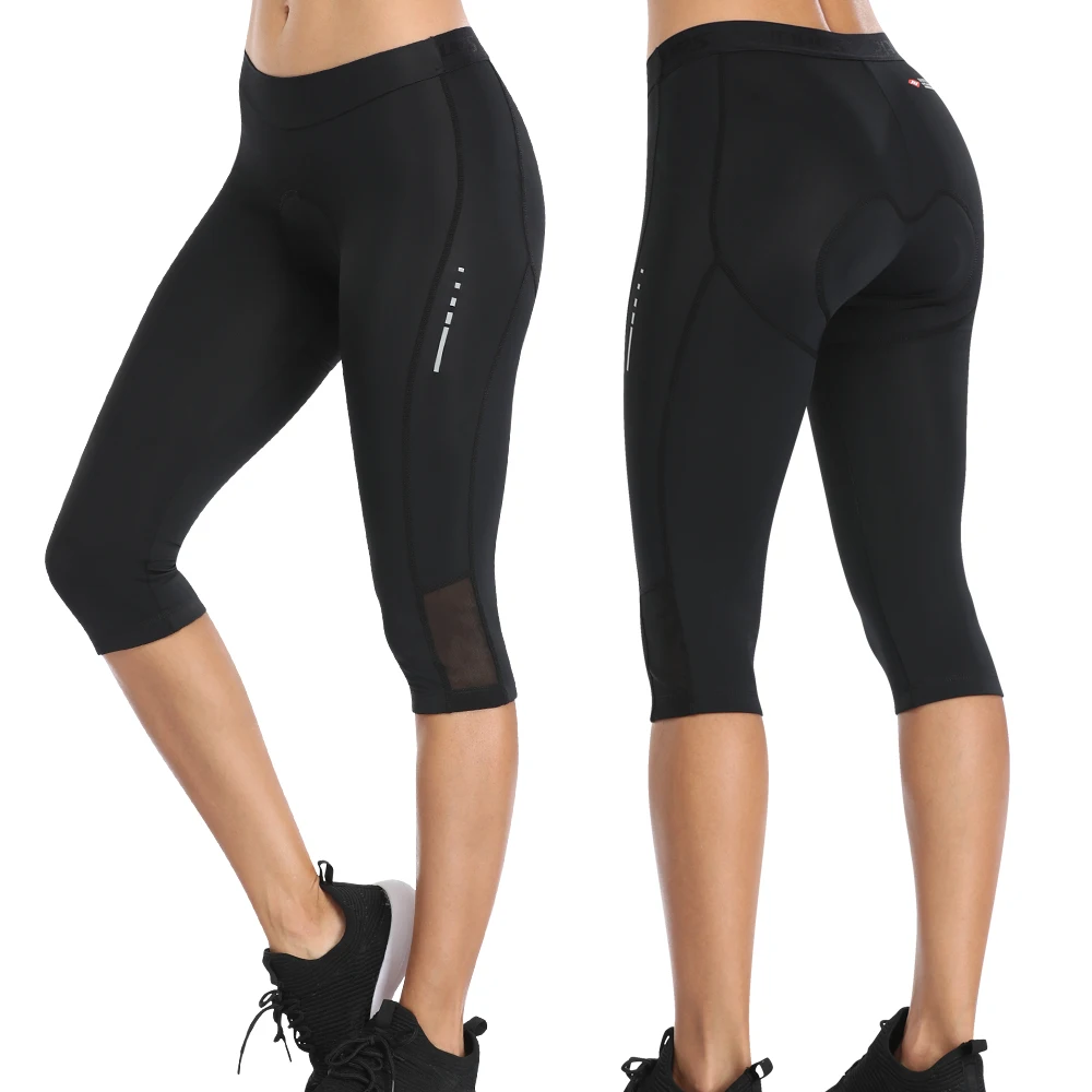 Cycling Shorts Santic Women Cycling Shorts MTB 4D Padding Bicycle Cropped Pants Breathable Mesh Reflective High Elasticity Quick-Dry Leggings