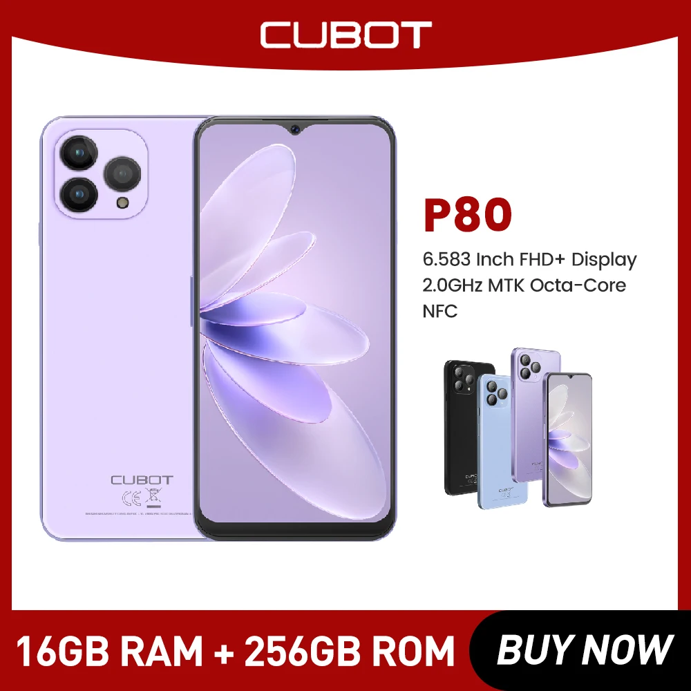 Cubot P80 Smartphone New Global Version 8GB RAM 256GB ROM NFC 6.583 Inch  FHD+ Screen48MP+24MP Android 13 5200mAh