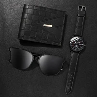 3pcs Men's New Fashion Versatile Watch - Quartz Movement, Handsome Sunglasses, Casual Wallet Perfect Business Party Gift 2