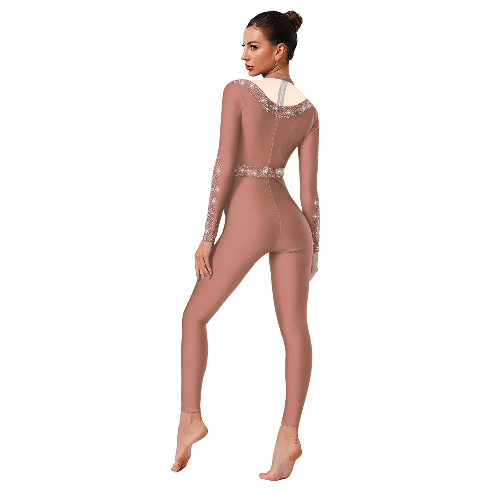 Damen Gymnastik-Ballett-Trikots, Eiskunstlauf-Tanzkostüm, Strampler, Body, glitzernde Strasssteine, figurbetont, Ganzanzug, Overalls – Detail 5