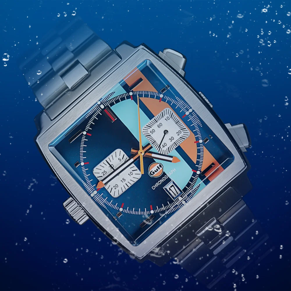 2022 Fashion New Square Color Bar 37mm Men's Leisure Sports Sapphire Mirror Stainless Steel Material Waterproof Quartz Watch