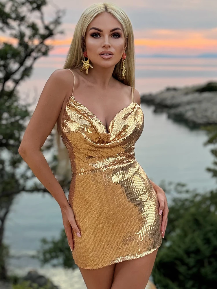 VC 2024 Summer New Chains Straps Sexy Backless Fashion Gold